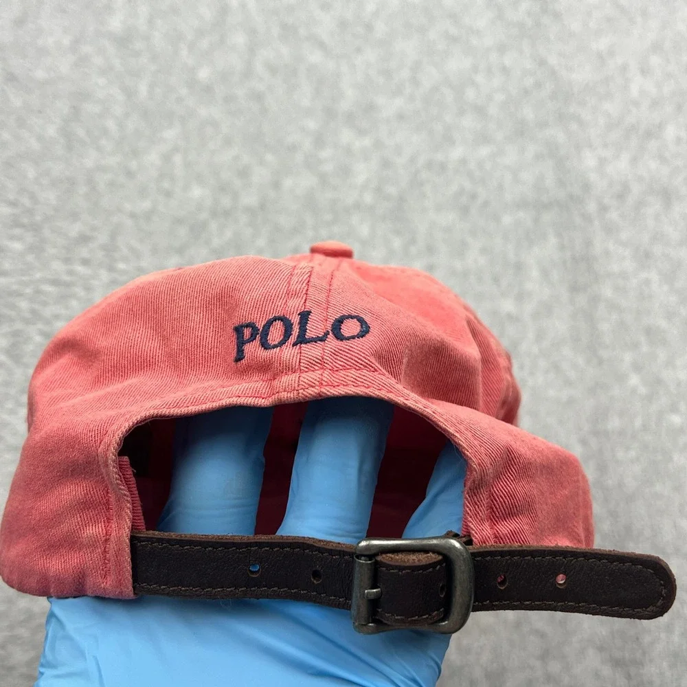 VTG Polo Ralph Lauren Hat Adult Faded Red Canvas Leather Strap Pony Baseball Cap